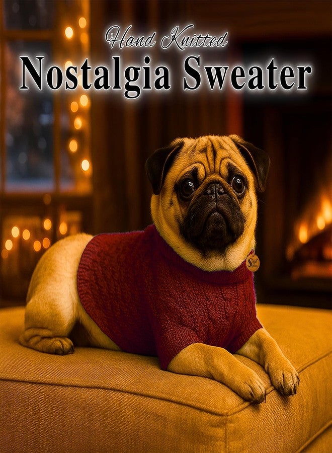 Sage Square Hand Knitted Woolen Dog Sweater for Pug | Cozy Winter Wear | Soft Stretchable Thermal | Handmade Pet Clothing for Cold Weather | Comfortable & Stylish Dog Outfit | Knit Jumper | Maroon - Image 2
